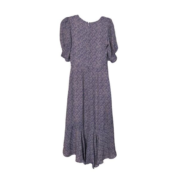 Parker Dress Purple Polka Dot Print Silk Blend Puff Sleeve Faux Wrap Midi Size 4 - Picture 4 of 5